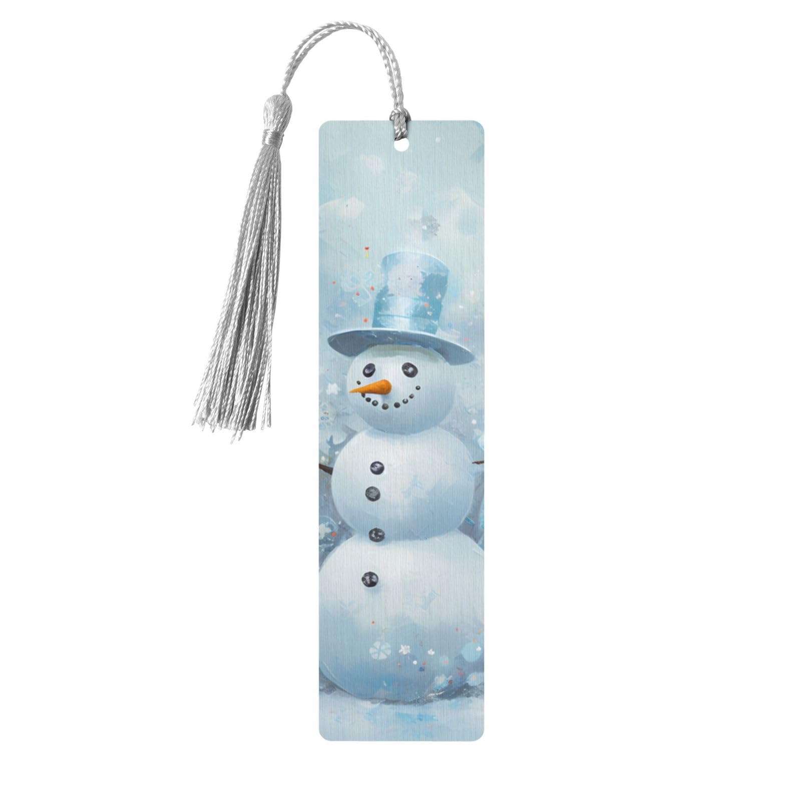 Winter Snow Castle Double-Sided Print Winter Snow Castle Bookmarks Wooden Book Marks with Gray Tassel, Funny Snowman Lightweight Page Markers Book Lovers Gifts — image 1