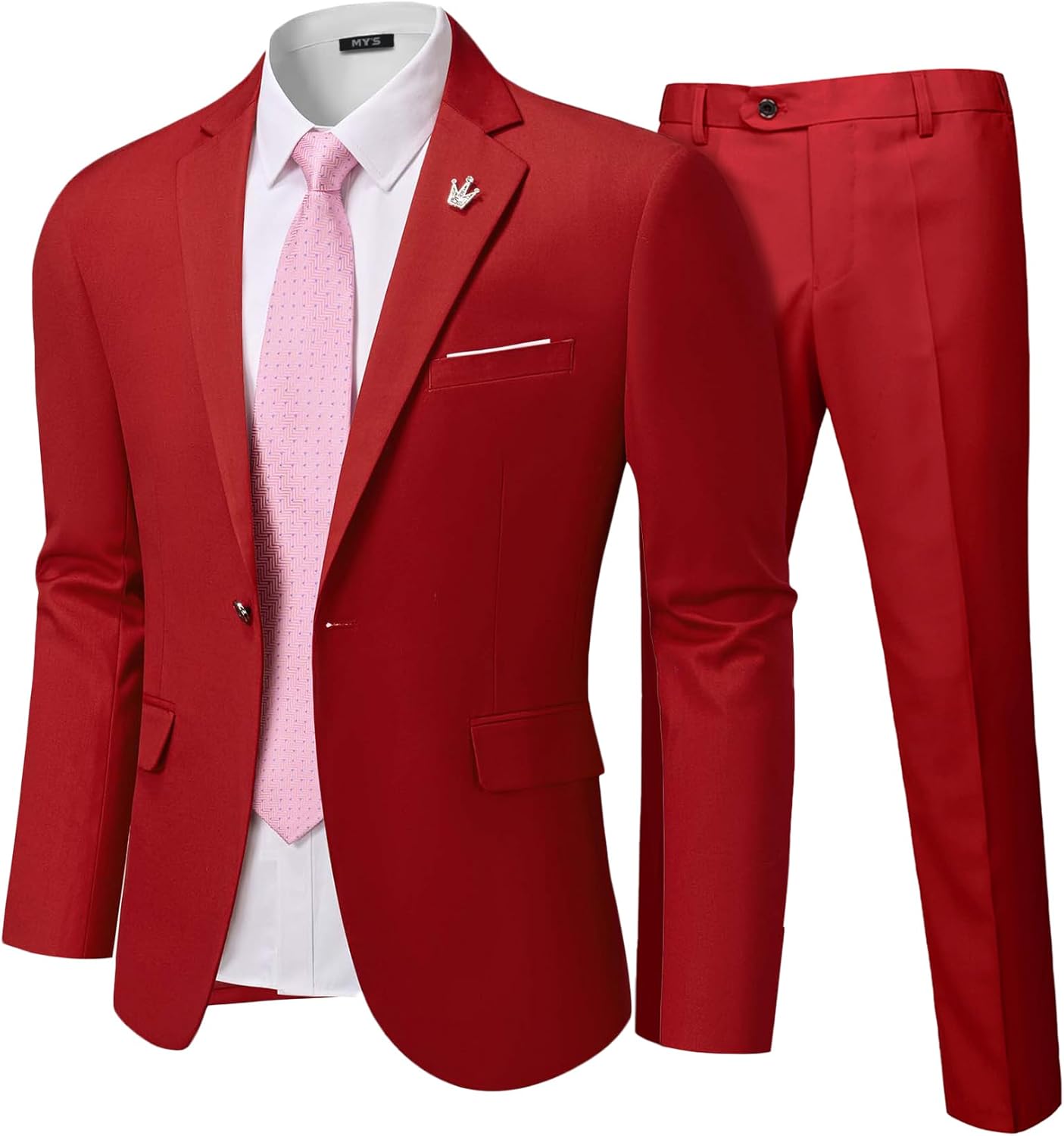 MY'S Men's 2 Piece Slim Fit Suit, One Button Jacket Pants Set with Tie