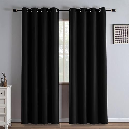 Black Out Curtains 84 Inch Long for Bedroom Living Room, Blackout Curtains for Movie Theater Dining Room, Grommet Energy Saving Thermal Darkening Drapes 2 Panels Set for Nursery Window Halloween Decor