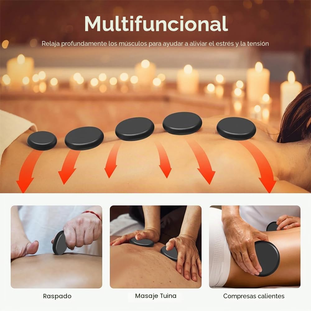 NEWFUN Piedras Calientes Masaje, 20 Piedras de Masaje Calientes, Piedras de Masaje Calientes Portátiles para Uso en Casa, Ideales para Terapia de Spa, Masaje y Relajación