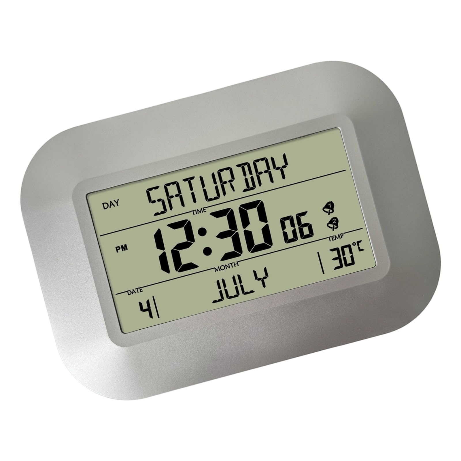 Msioytog Silver Stylish Digital Clock With Large Lcd Display Screen Temperature Sensors And Customizable Alarm Setting Battery Operated Alarm Clock With Calendar