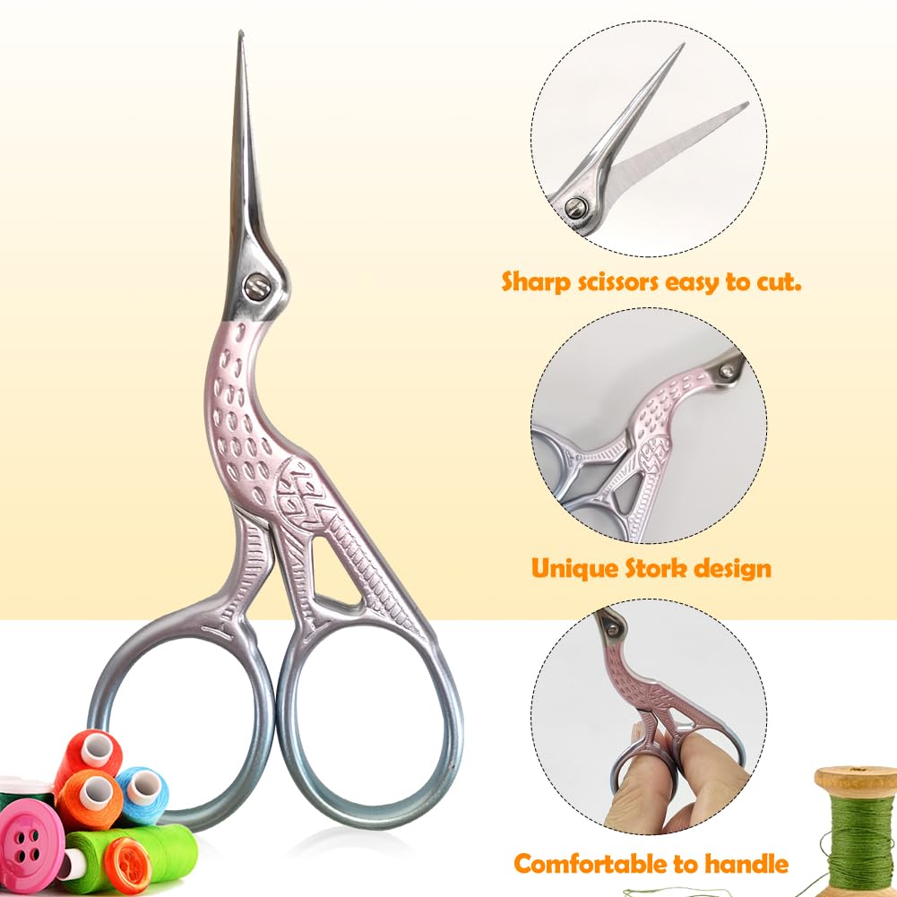 Forbici da ricamo, piccole forbici in acciaio inox, per cucito, punto croce, cucito, filo con rivestimento in PU, rosa