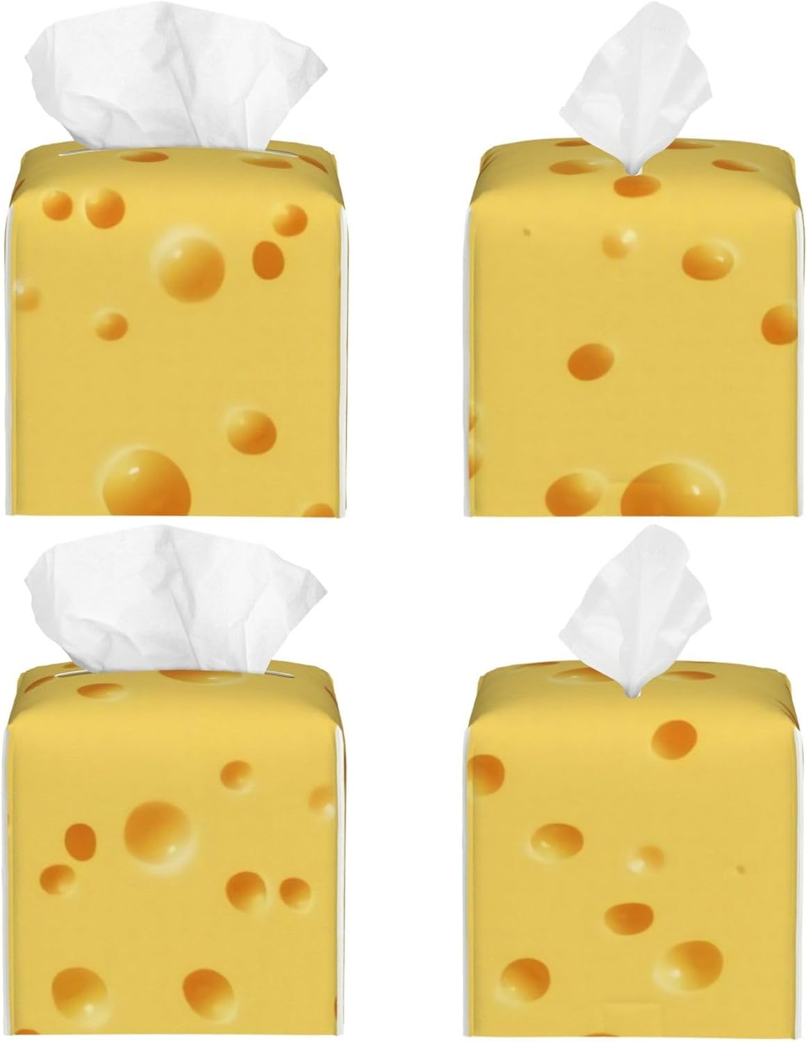 Tissue Box Cover Funny Food Cheese Pattern Modern PU Leather Square Tissue Box Holder - Decorative Holder/Organizer for Bathroom Vanity Countertop, Night Stands, Office Desk & Car 5"X5"X5" image 2