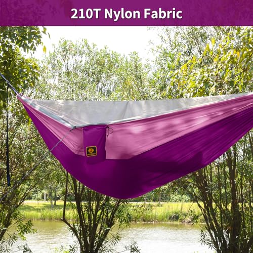 Image of Small Hammock, Camping Hammock with Mosquito Net, Lightweight Nylon Portable Hammock with 10ft Tree Straps,Hammocks for Travel Hiking Backpacking Beach Patio