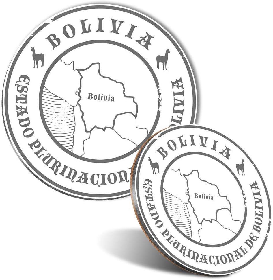 Mouse Mat & Coaster Set - BW - Bolivia Map Travel Stamp Bolivian 20 cm & 9 cm for Computer & Laptop, Office, Non-slip Base #40473