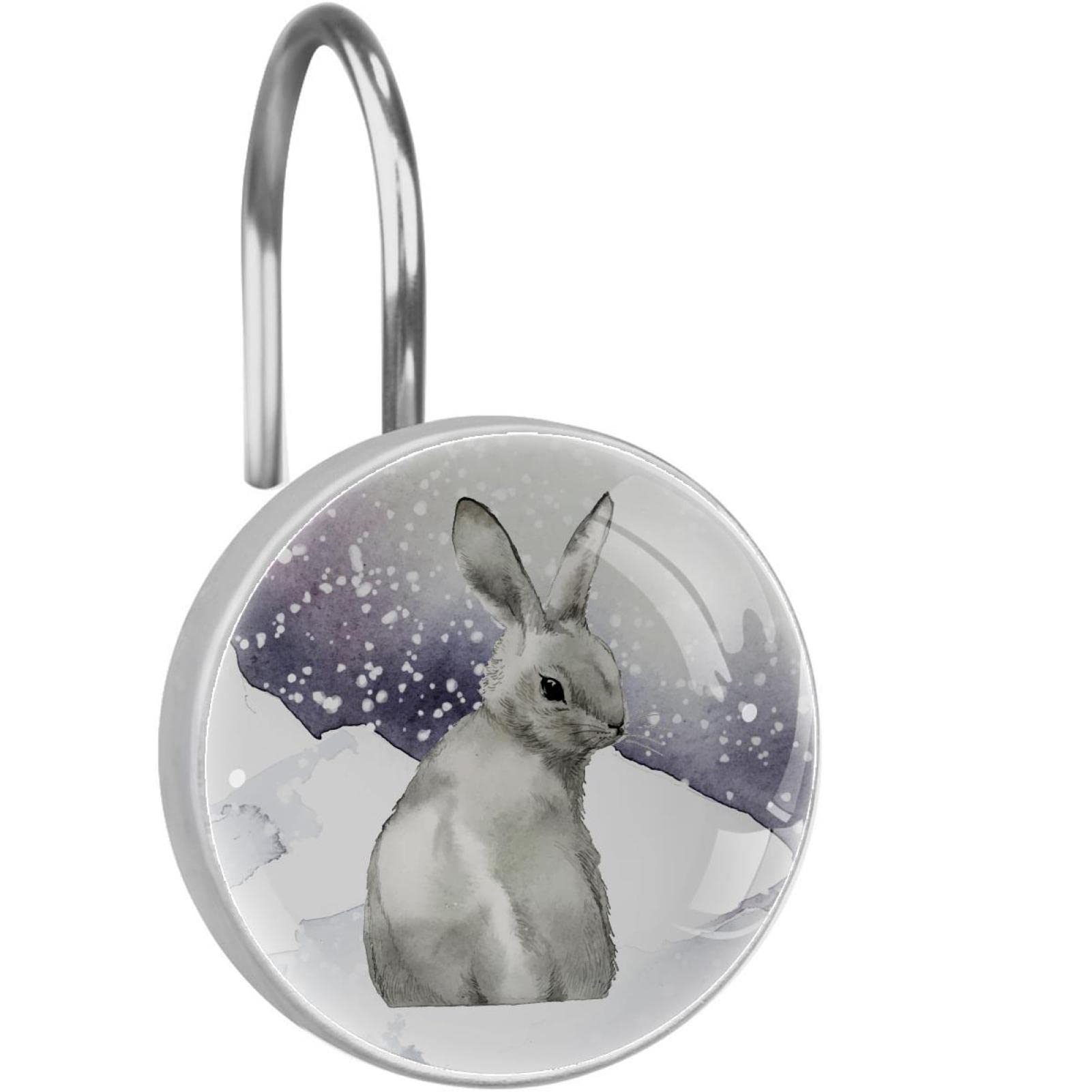 Crochets pour rideau de douche déco hiver lapin en acier