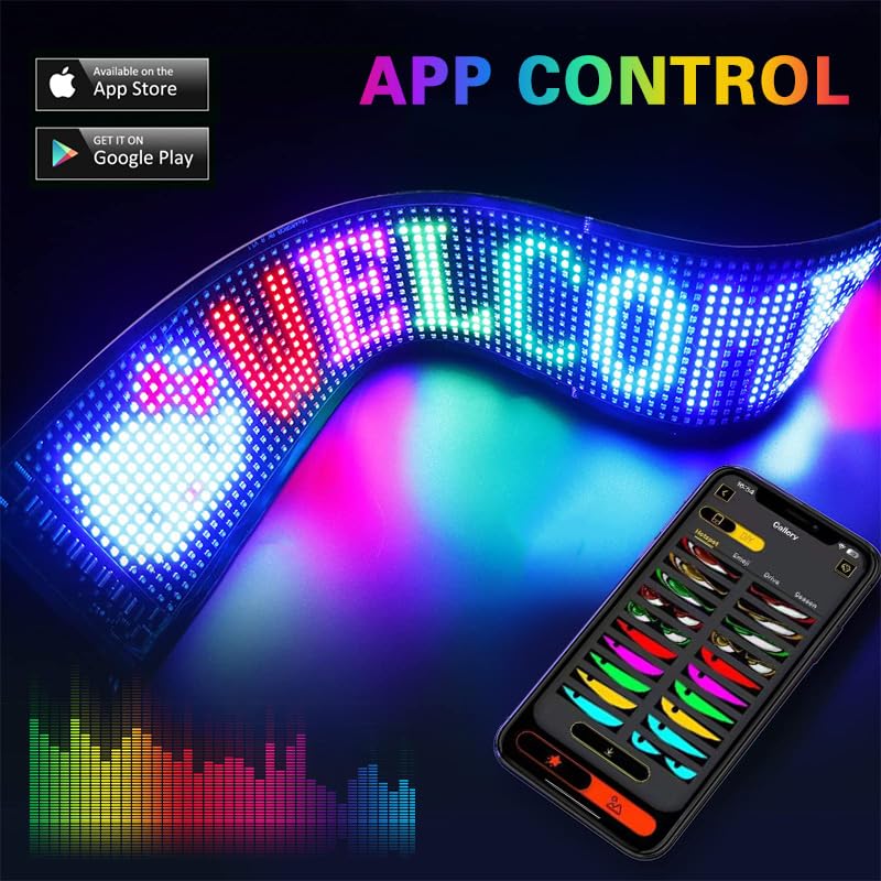 Programmable LED Sign、Scrolling Huge Bright Advertising LED Sign、Bluetooth App Control LED Car Sign、Waterproof Foldable USB 5V LED Custom Sign、Suitable for car bar party festivals (14.6"x3.6") - Image 3