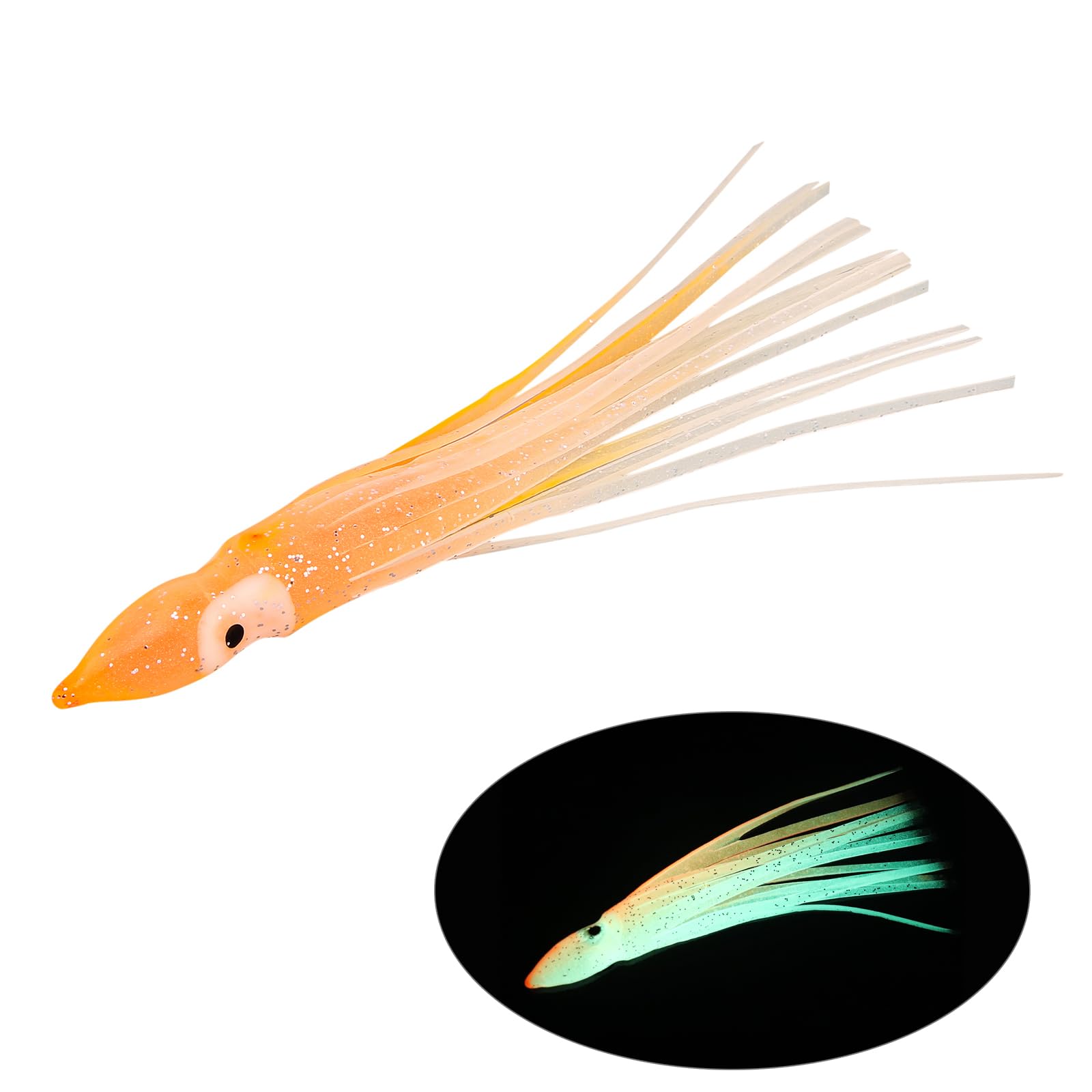 30pcs Leurres de pêche au calmar Lumineux, Jupes de Poulpe Lumineuses, Jupes de calmar, leurres de pêche à la traîne, appâts d'eau salée à la traîne, leurre de pêche Souple