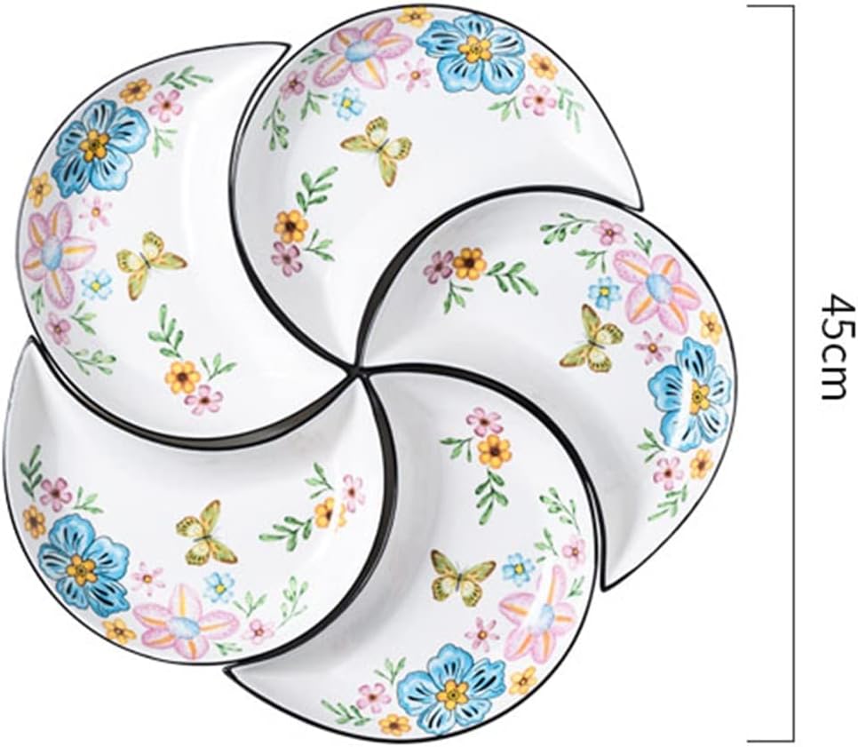 Platter Cutlery Household Ceramic Moon Cutlery Reunion Combination Dish Dish Plate Dish Soup Pot (D As Shown)