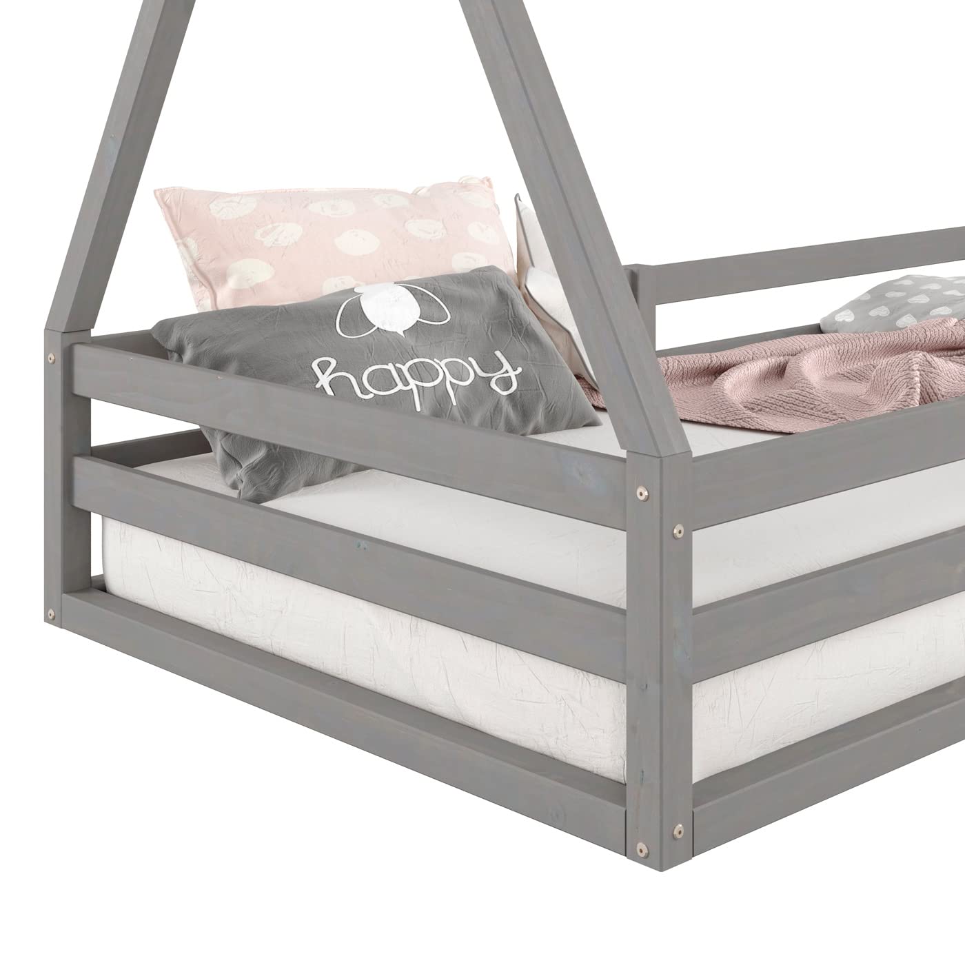 IDIMEX Lit cabane SILA 90x190 cm, lit Simple Enfant 1 Place Type Montessori, en pin Massif Gris