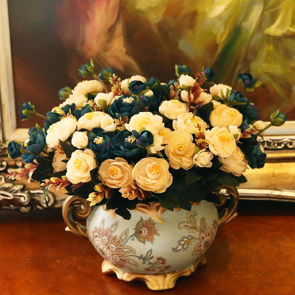 asdchZen European Ceramic Vase Creative Decoration Living Room Decoration Retro American Simulation Dry Flower Arrangement Flower Art Wedding Gift