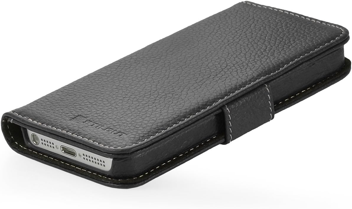 StilGut "Talis Wallet, Book Type Genuine Leather Case for Apple iPhone SE & iPhone 5s & iPhone 5, Black