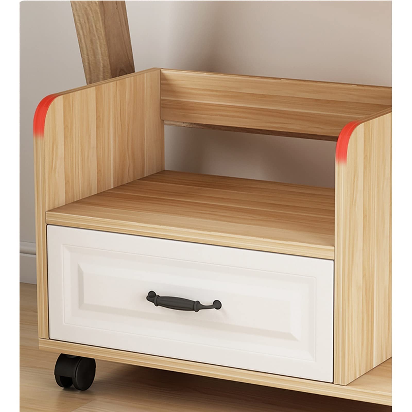 Druckerständer aus Holz mit 2 Ebenen, Schublade und Rädern, unter dem Schreibtisch, Druckerwagen für Heimbüro, mobiles Druckerregal, Druckerhalter (L x B x H): 53 x 40 x 46,5 cm
