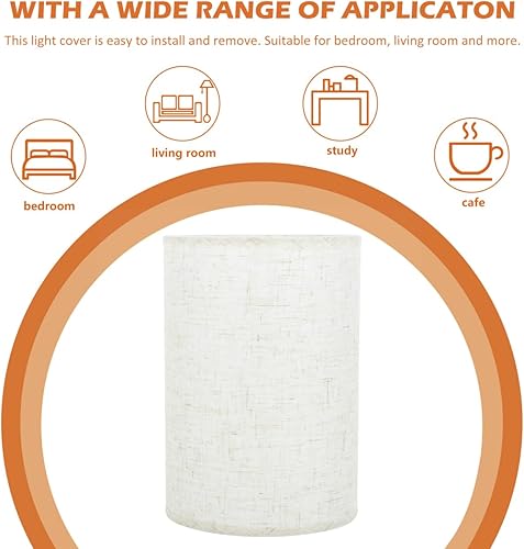 Vista 3 de Pantalla de lámpara de tambor de lino beige para lámpara de mesa, pantalla de pie de 5.5 pulgadas superior x 5.5 pulgadas inferior x 7.8 pulgadas