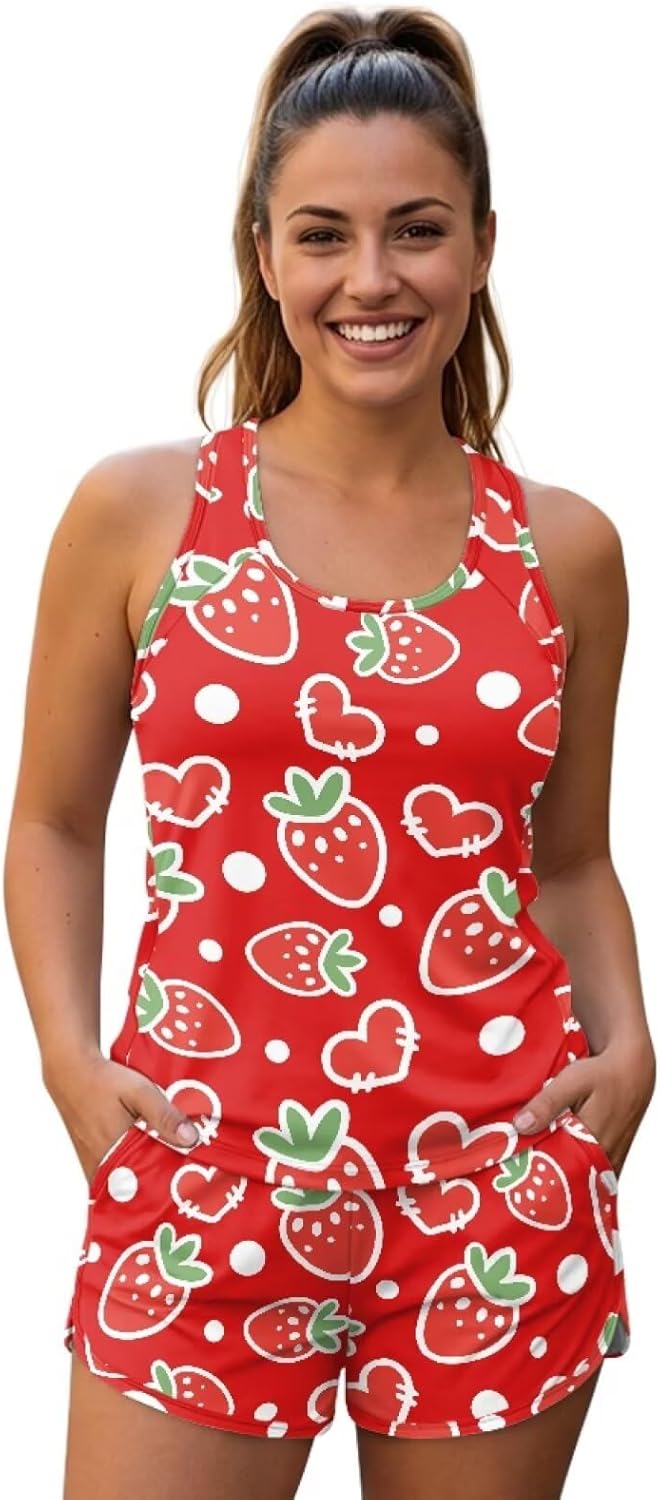 Women's Tankini Swimsuits Tummy Control Bathing Suit Two Piece Swimwear Tops with Boy Shorts