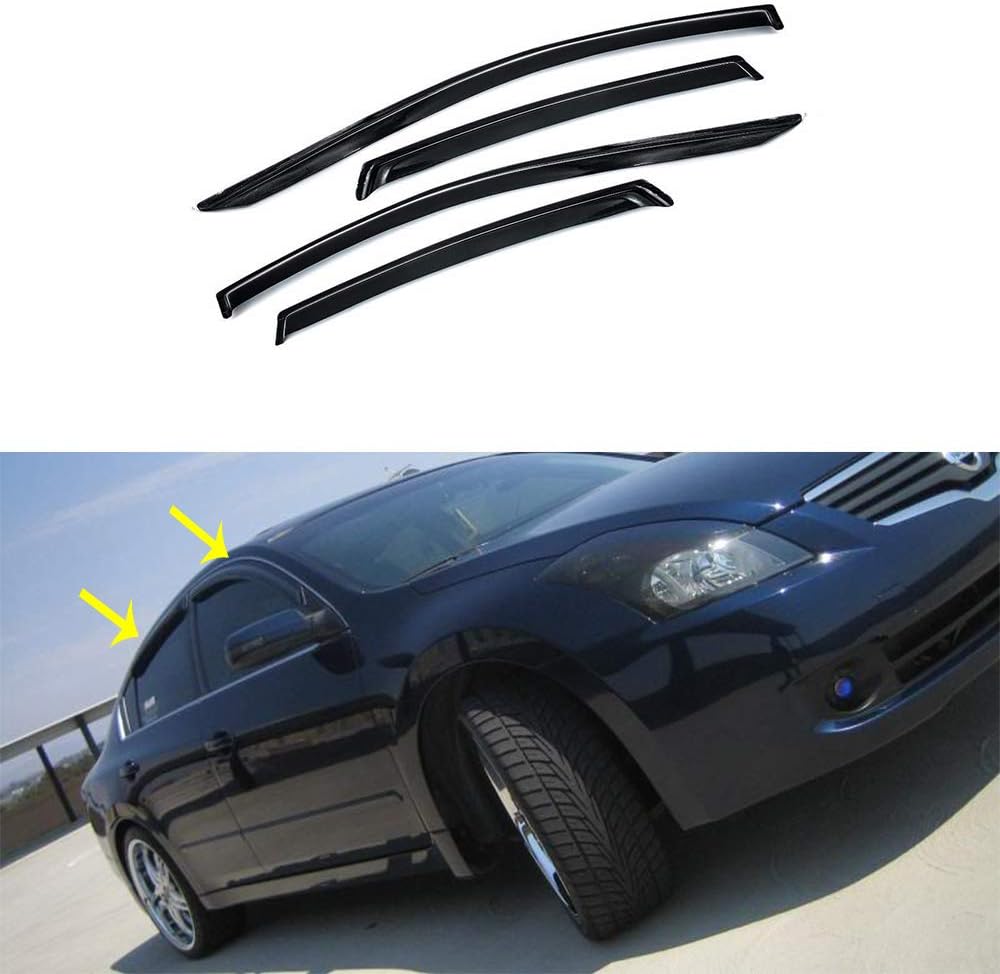 Ventvisor Side Window Visor Compatible with 2013-2017 Nissan Altima Vent Rain Deflector Sun Guard Wind Deflector Dark Smoke, 4-Piece Set