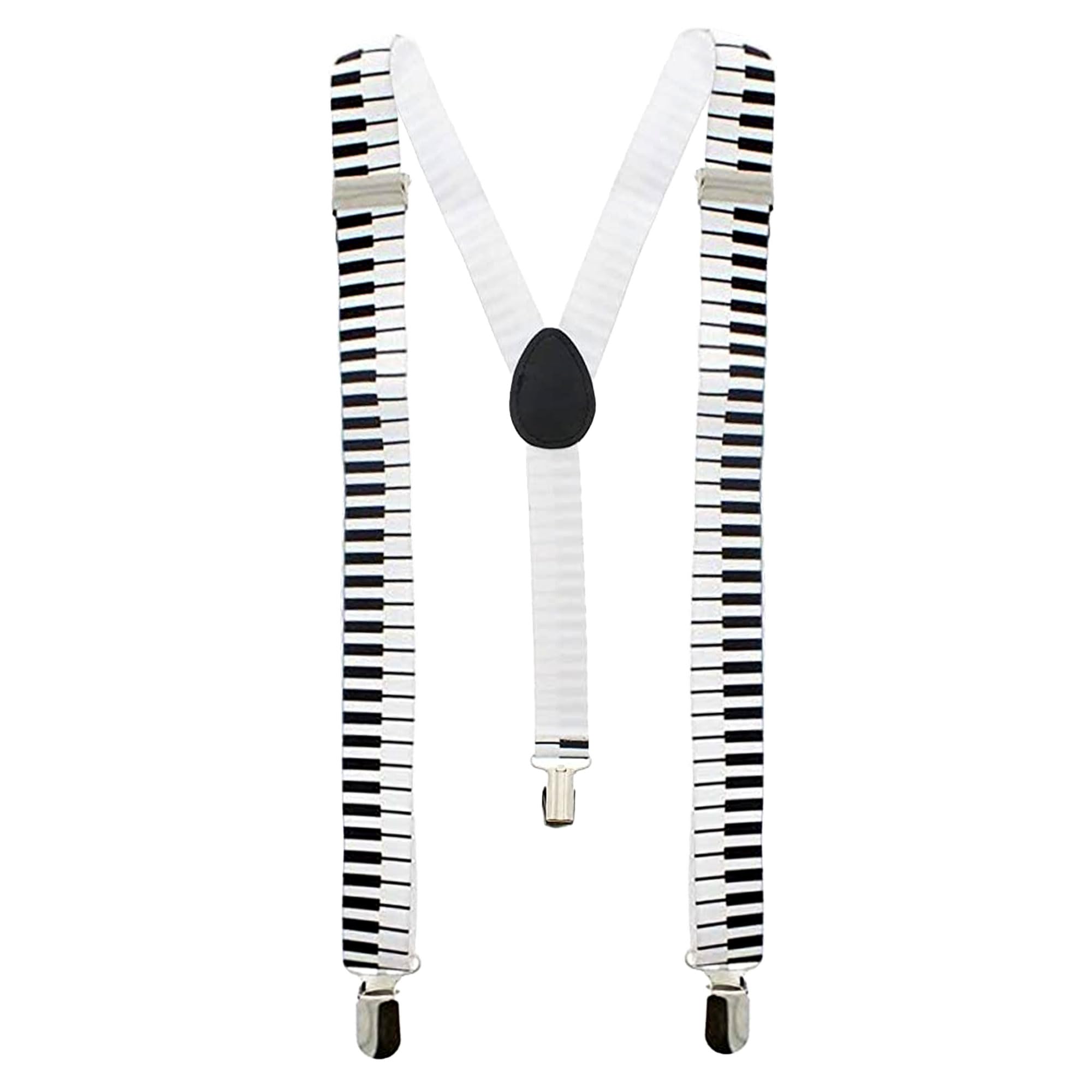 The Fancy Dress® Unisex Adult Child Adjustable BRACES SUSPENDERS Slim Trouser Belt Y Clip On Fancy Dress Mens 25 mm with Strong Metal Clip (Piano Printed)