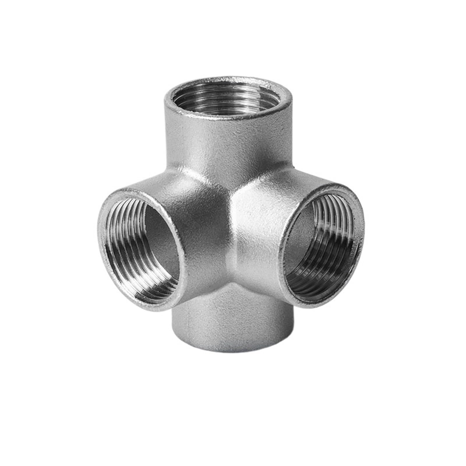 Conector de acero inoxidable 304 con rosca hembra de 1/4" en esquina de 4 vías