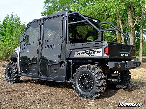 Superatv Polaris Ranger Cab Enclosure Vented Doors For Crew Models (See Fitment) - Lightly Tinted Scratch-Resistant 1/4" Thick Polycarbonate - Sliding Vents - Includes Side View Mirrors - Made In Usa #TOP3