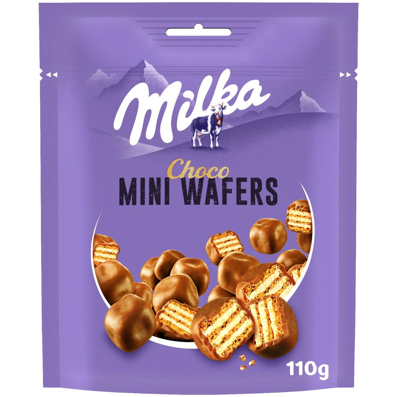 Milka Mini Wafers Galletas Barquillo con Relleno Cremoso y Cubierto de Chocolate con Leche de los Alpes 110 g