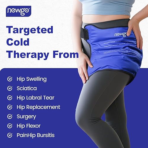 Miniatura 3 de NEWGO Envoltura de hielo de cadera después de cirugía de reemplazo de cadera, paquete de terapia de gel frío, reutilizable, suave forro de felpa