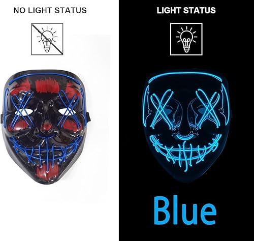Miniatura 3 de KaTiSeMo Máscara de Halloween con luz LED, máscara de purga de Halloween con 4 modos de iluminación, máscara de grito aterrador para festivales y