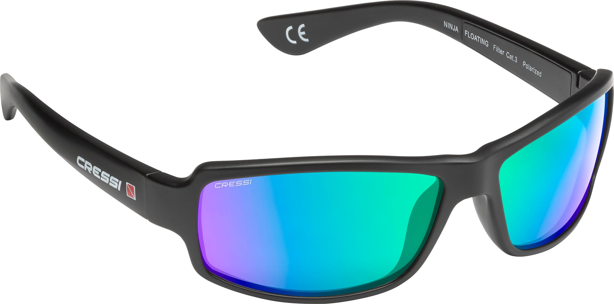 Cressi Ninja Floating Sunglasses - Men's Floating Polarized Sunglasses One Size, Black-Mirrored Lens Green