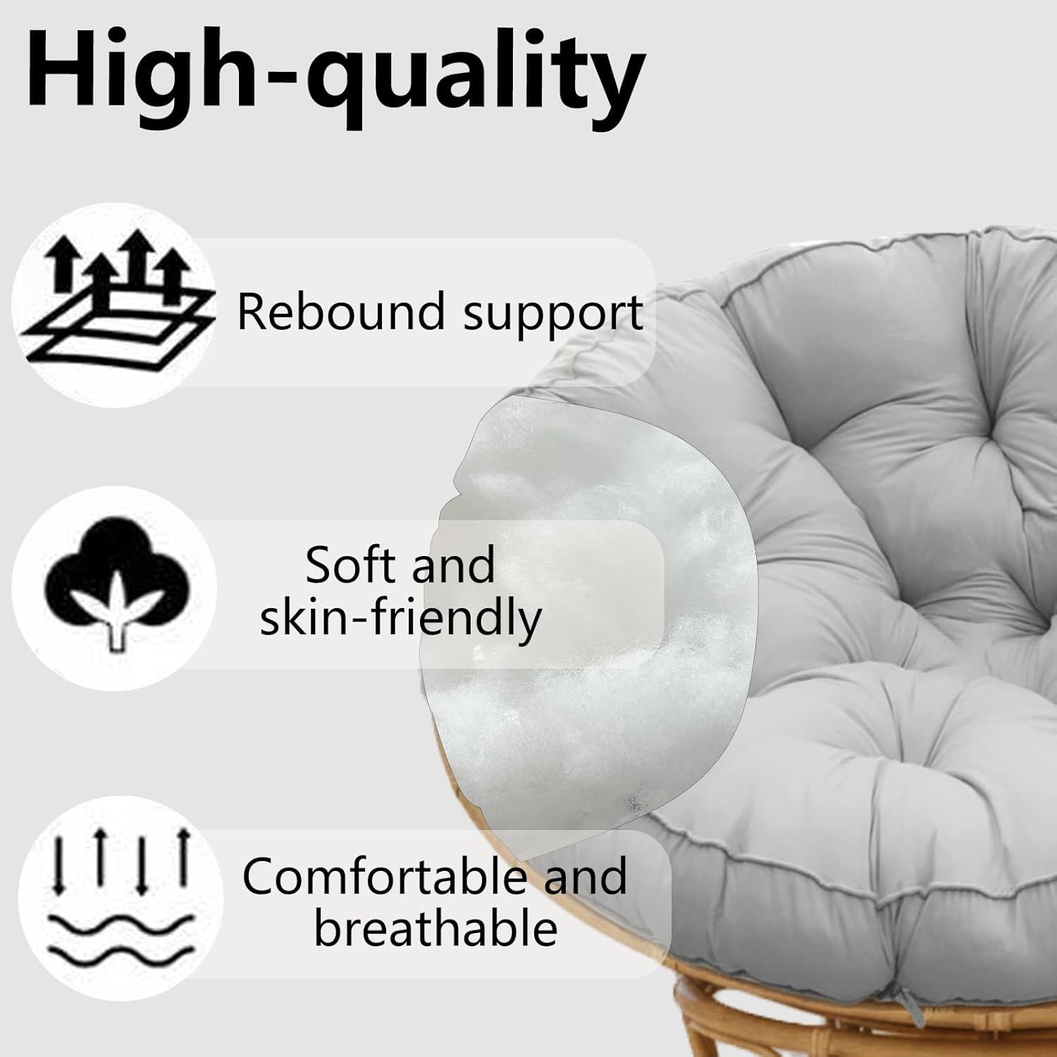 Outstuffed Papasan Chair Cushion Only, Papasan Cushion 52inch, Round Leisure Papasan Chair Cushion (Grey)
