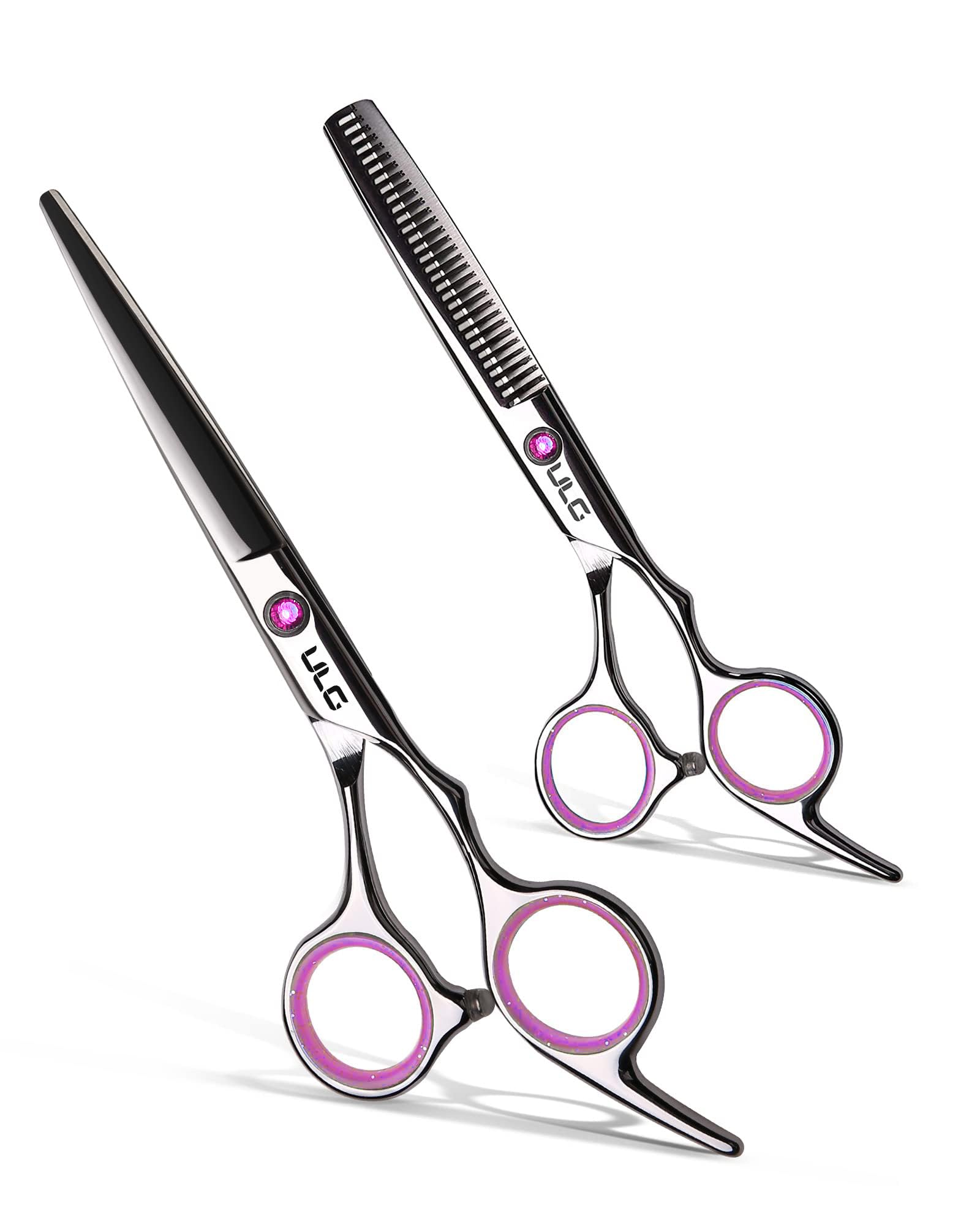 Haarschneideschere Ausdünnungsschere Set ULG Professionelle Friseurschere Texturierungssalon Rasiermesserscharfe Schere Japanischer Edelstahl 16,5 cm Rosa