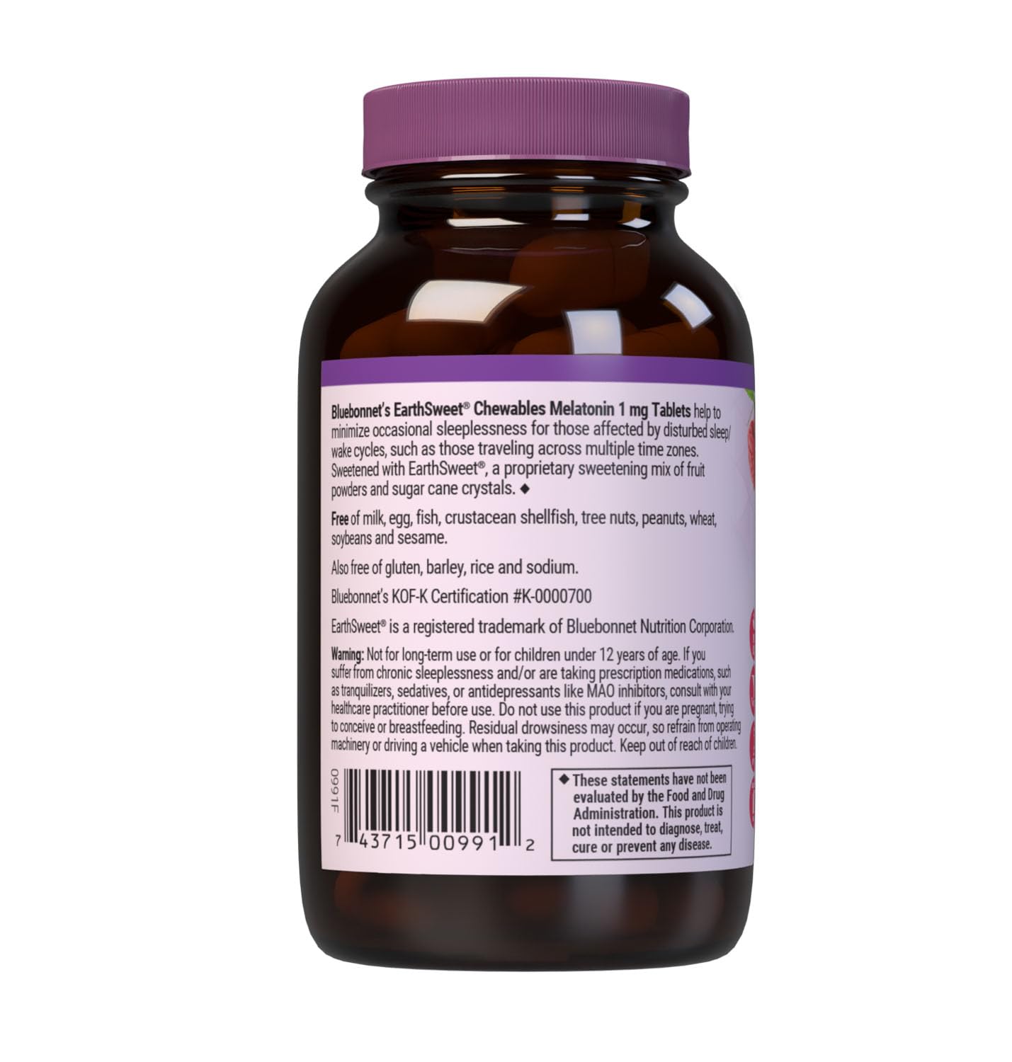 Bluebonnet Melatonin 1mg Raspberry, 120 EarthSweet Chewable Tablets — Amazon image 7