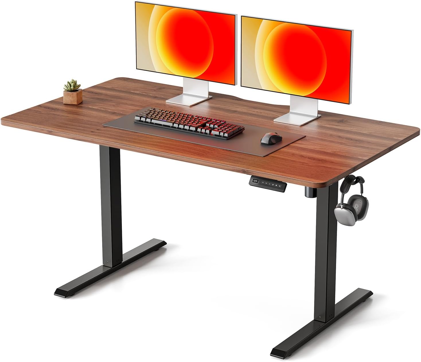 FEZIBO Standing Desk, 5528 Inches Electric Height Adjustable, Sit Stand Up, Computer Office Desk with Splice Board, Black Frame/Black Walnut TOP