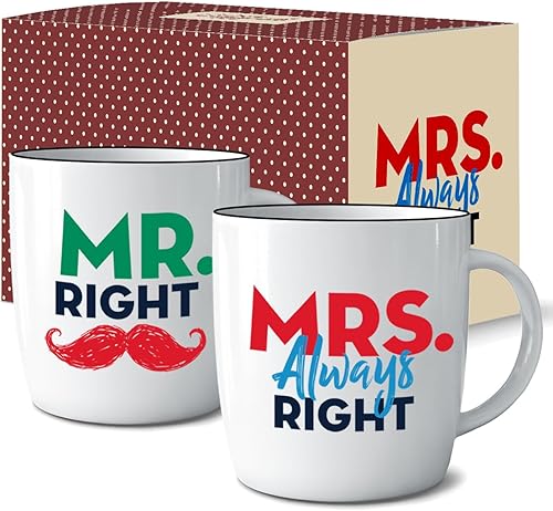 Triple Gifffted Mr Right Mrs Always Right - Tazas de café, ideas de regalos para parejas, aniversario de boda, compromiso, Navidad, para él y para