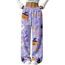 Halloween Pajama Pants Women Fuzzy Flannel Warm Cute Lounge Pjs Pants