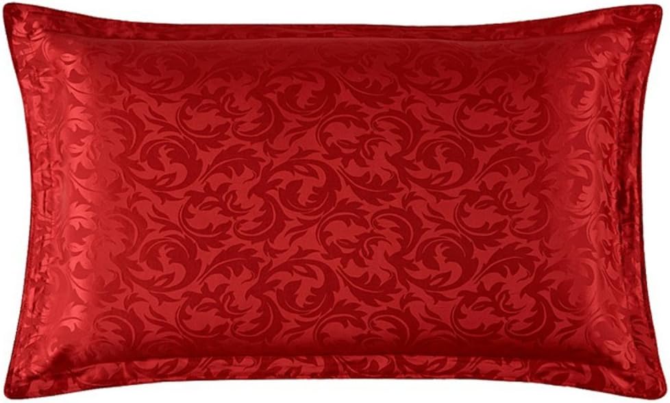 MSSilk Delicate Jacquard Weave 16 Momme All Mulberry Silk Charmeuse Pillowcase -Envelope Type with Border (Single Standard 20’’ x 30’’, Wine Red)