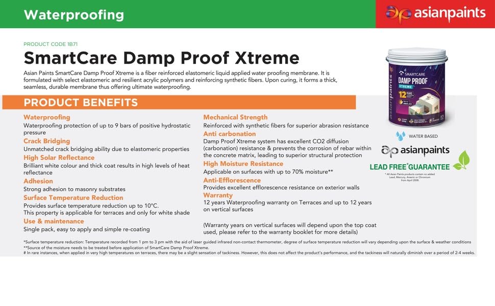 Image of Asian Paint Smart Care Damp Proof Xtreme White Waterproofing Solutions - Waterproofing | Crack Sealing, Weather Protection | 20 Liter (White)