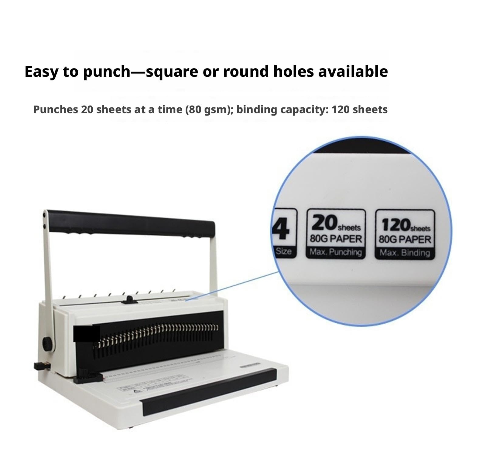 Rund-/Quadratlocher mit vollständiger Entriegelung, 34-Loch-Drahtbindemaschine mit zwei Schlaufen for Büro/Schule/Zuhause Heimschulprojekte(Square hole)