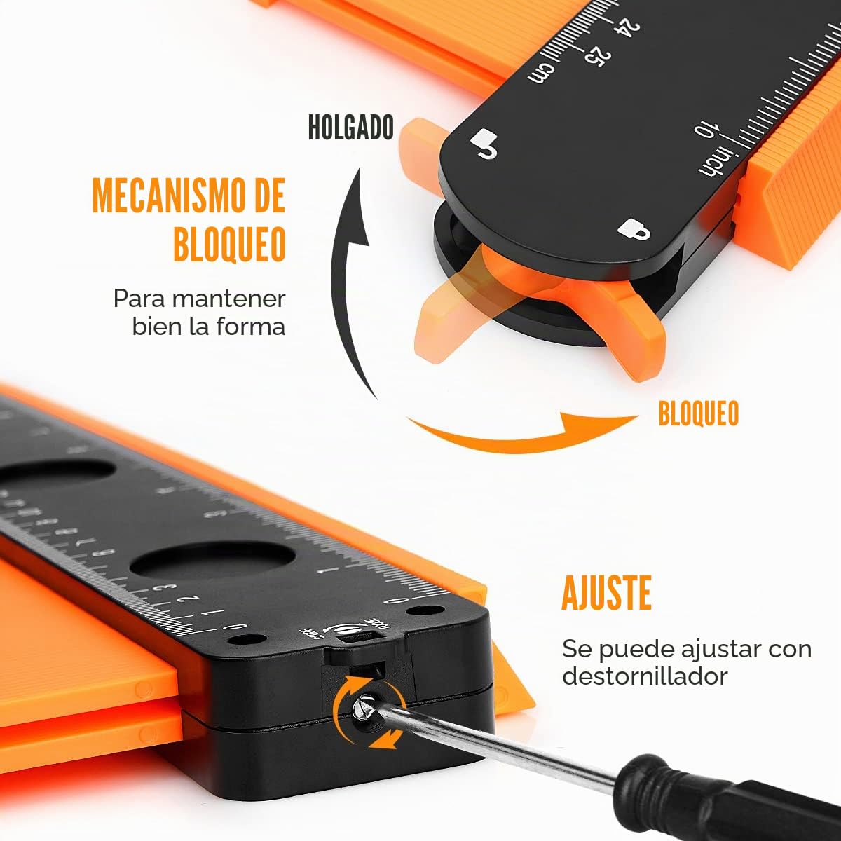 DODOWIN Medidor de Contornos Profesional 2pcs, Medidor Perfil Contornos Grande Carpintero, Regalo Dia Del Padre, Regalos Originales para Hombre Cumpleaño, Copiador de Formas Bloqueable