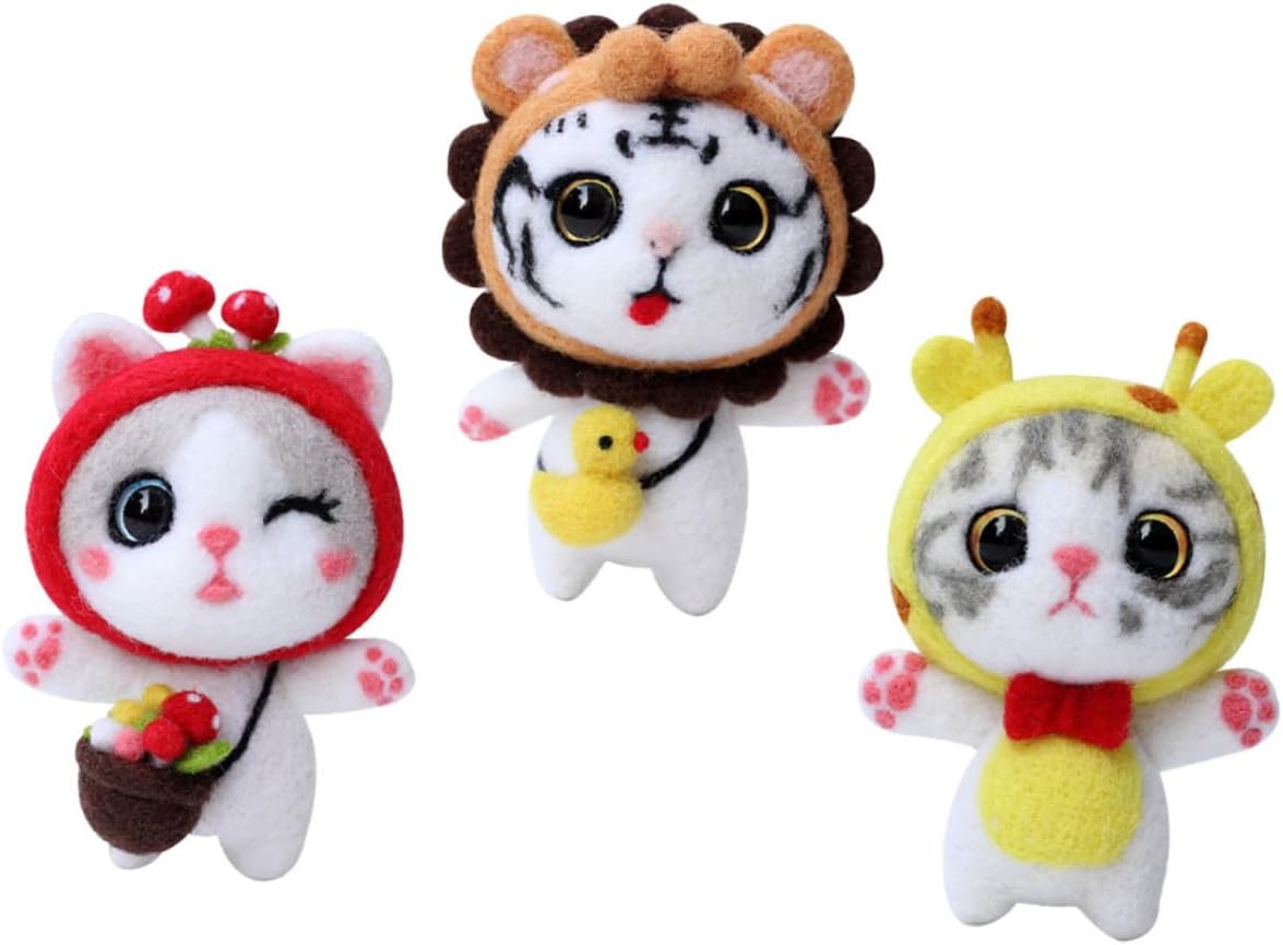GLSTOY 3 Sets Needle Felting Kit Cartoon Doll DIY Craft Material Beginner Felting Tools Punch Embroidery Set for Family Fun Activities