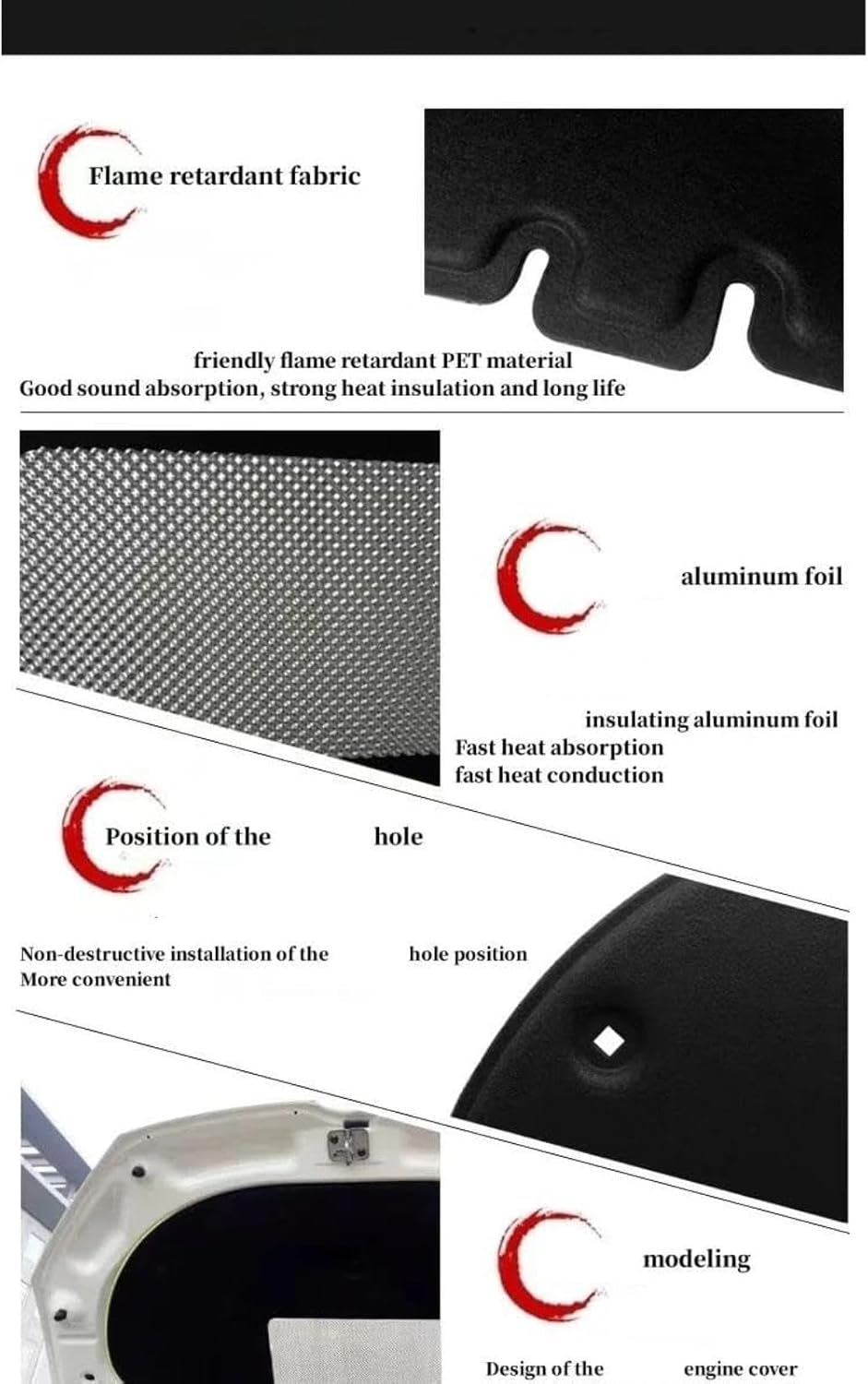 Automobile Insulation for Toyota RAV4 2009-2012 Car Heat Sound Insulation Cotton Front Hood Engine Firewall Mat Pad Cover Front Engine Hood Insulation Pad(A)
