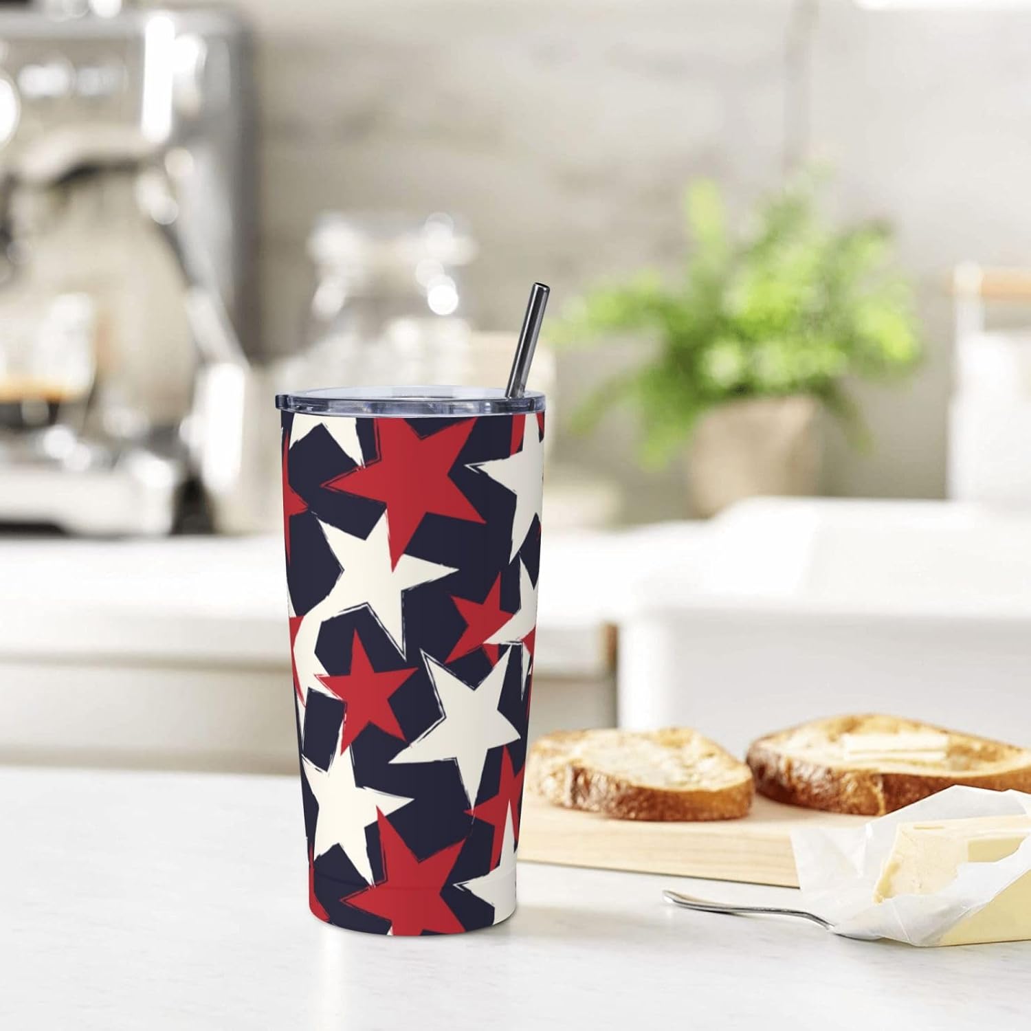 Red Stars Tumbler, Vintage Star 20oz Stainless Steel Insulated Travel Tumblers,Travel Coffee Mug with Lid and Straw Cups Gifts for Women Men - Image 7