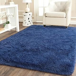 BENRON Soft Fluffy Modern Area Rugs, 4x6 Feet Shag Rug for Bedroom Living Room Decor, Plush Boys Girls Kids Room Carpets, Solid Nursery Floor Carpet, Light Navy