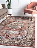 Unique Loom 3135380 Traditional Geometric Tribal Warm Tones Area Rug, 8' x 10', Peach/Burgundy