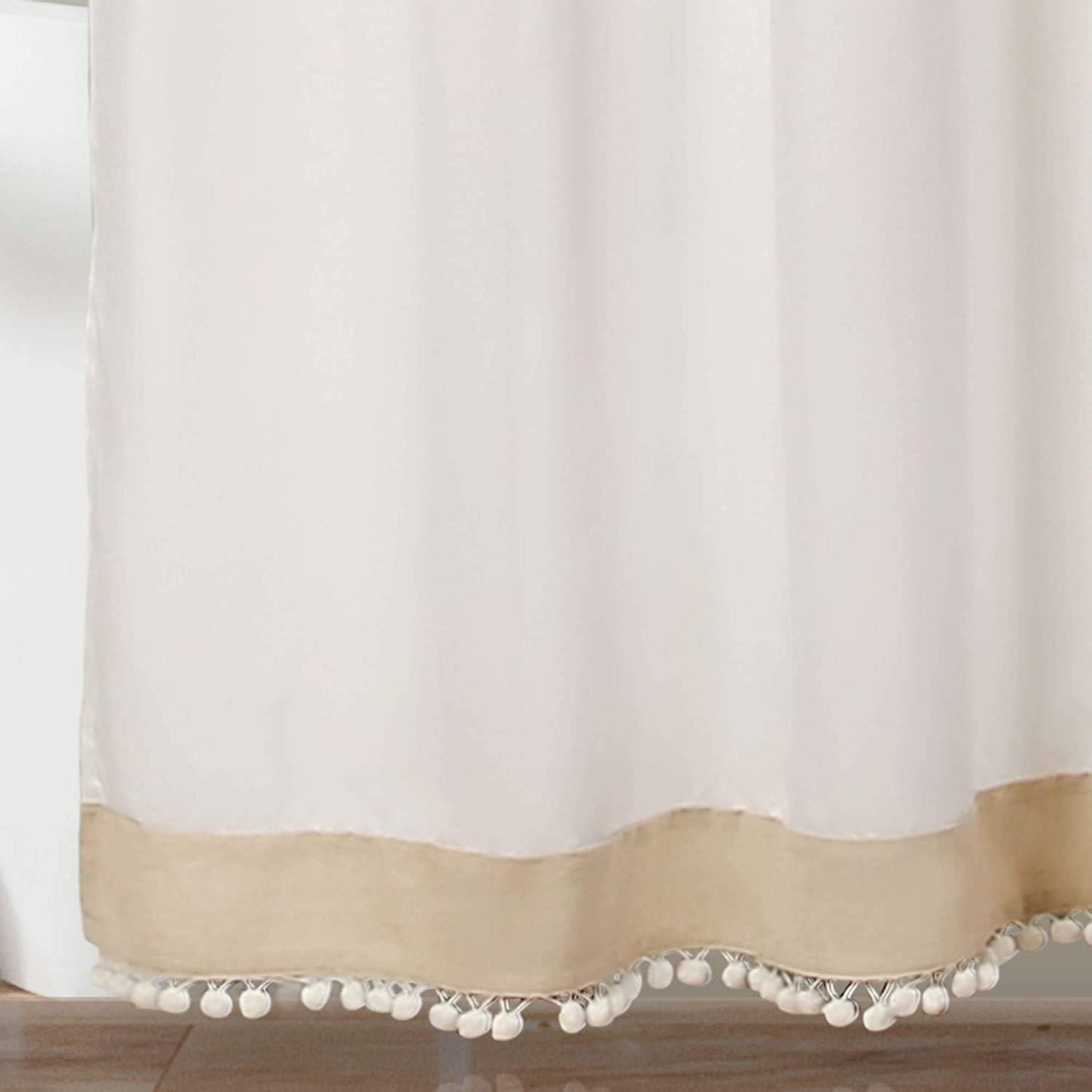 Adelyn Pom Pom Shower Curtain 72" W x 72" L, Neutral - White Shower Curtain -Pom Pom Bathroom Curtain - Farmhouse & Boho Bathroom Decor
