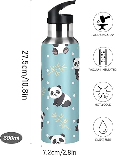 Miniatura 9 de Cute Cartoon Pandas Poses Insulated Stainless Steel Water Bottle with Straw 20 Oz, BPA-Free Sports Water Bottle with Straw Leakproof Water Bottles