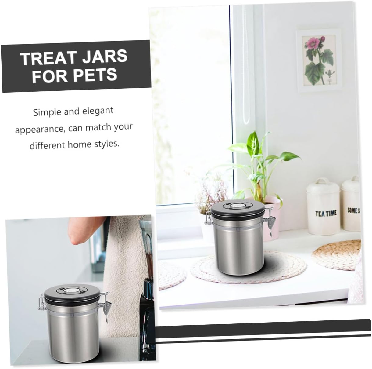 TOYANDONA Cat Food Storage Container and Dog Treat Sealed Canister with Stainless Steel Spoon, 1.8l Airtight Grain Storage Jar for Pet Snacks and Food Preservation