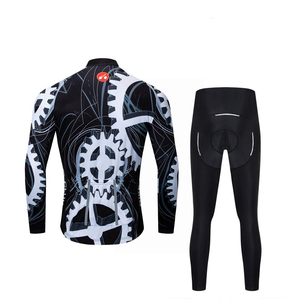Men's Cycling Long Sleeve Breathable Jersey Set 3D Padded Long Pants Bike Shirt Bicycle Tights Clothing