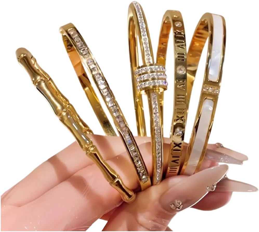 5-Piece Elegant Stainless Steel Bracelet Set, Fashionable Classic Design, Silver/Gold Love Bangle Non Tarnish Stackable Bracelet Trendy Jewelry Gift Gifts for Girlfriend Wife Her