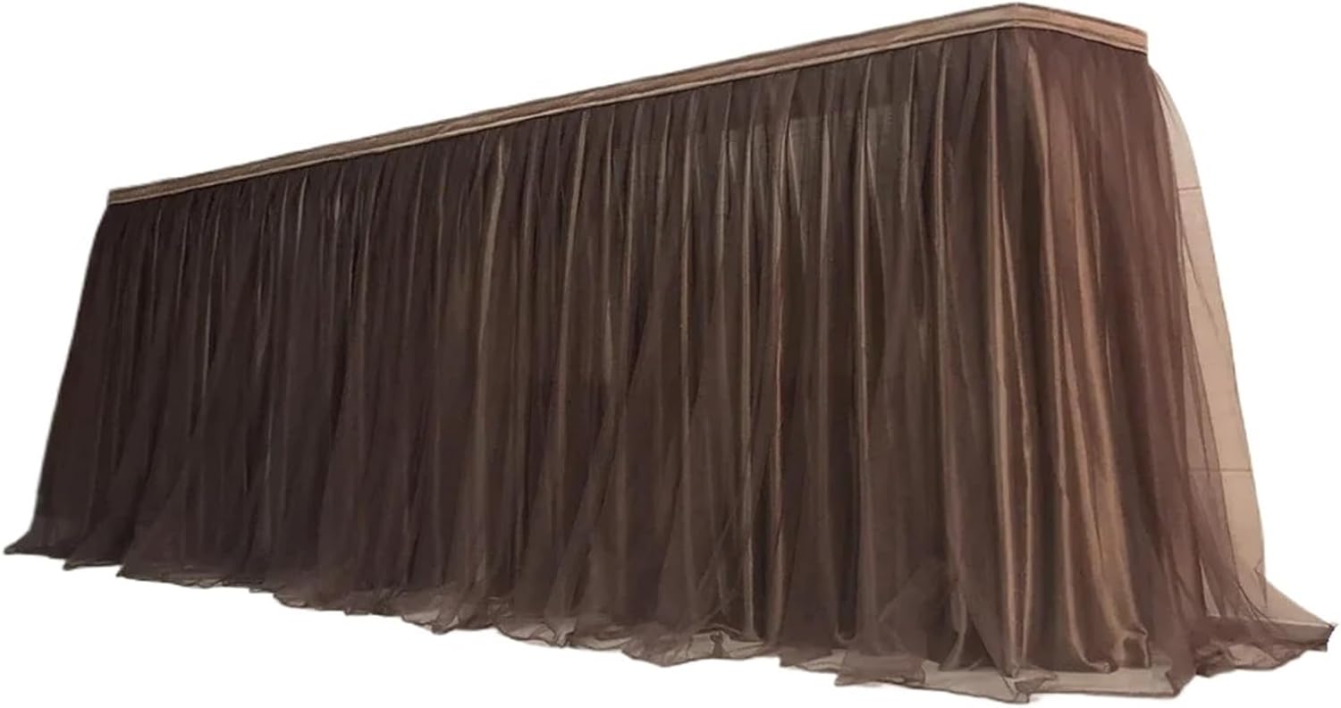 Table Skirt 6FT Celebration Fabric Dboule Layer Voile Table Skirt Wedding Decoration Birthday Party Holiday Festival Hotel Events(Color 18,183cm (6FT) Length)