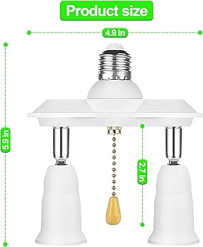 Basysion Pull Chain Light Fixture Light Socket Adapter 360 Degree