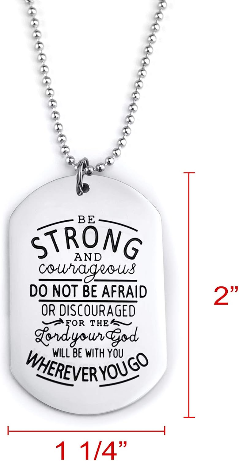 Melix Home Inspirational Gifts Lord Necklace Be Strong and Courageous Dog Tag Necklaces Easter Teen Boys Girls Gift